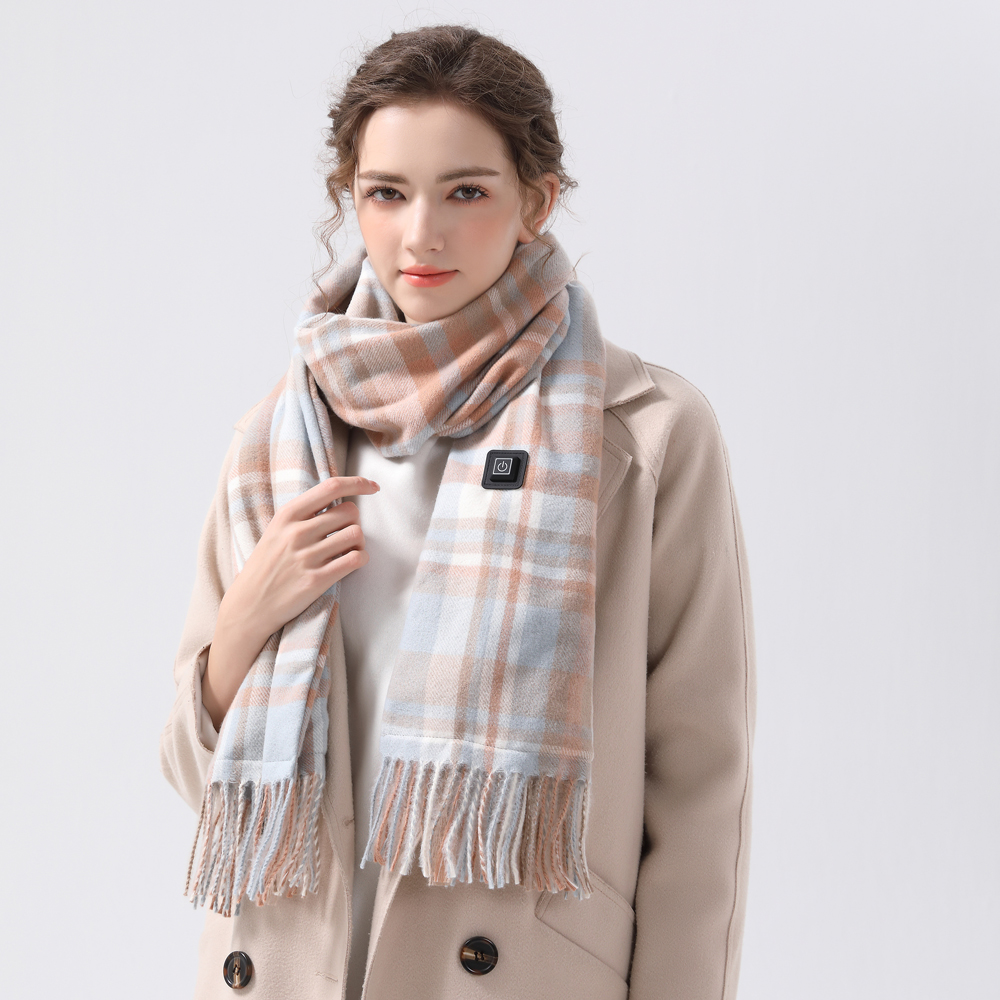 Heated Scarf WJ001 light blue grid